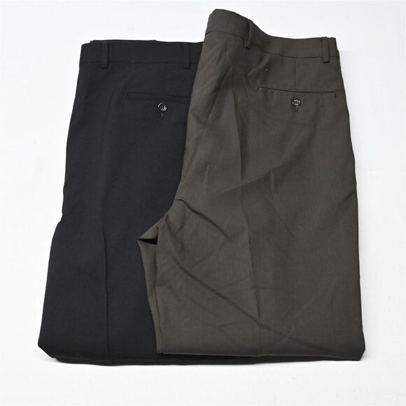 Lot 2 Pronto Uomo 38x32 Black Brown 100% Wool Pleated Cuffed‎ Mens Dress Pants